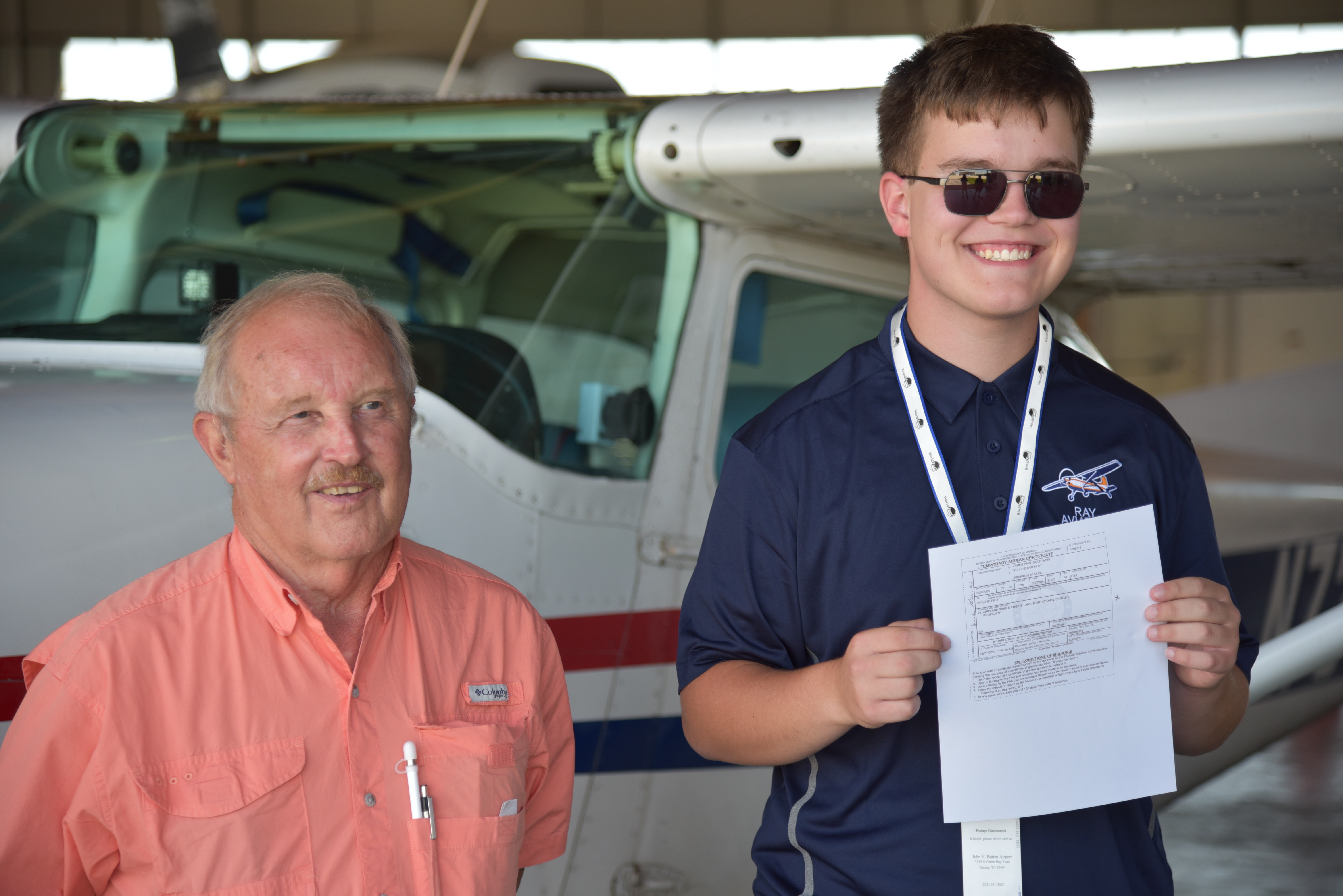 EAA Chapter 838 Scholarship Winner Jimmy Glazewski with FAA Flight Examiner